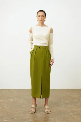 Ines Pencil Side Slit Twill Skirt