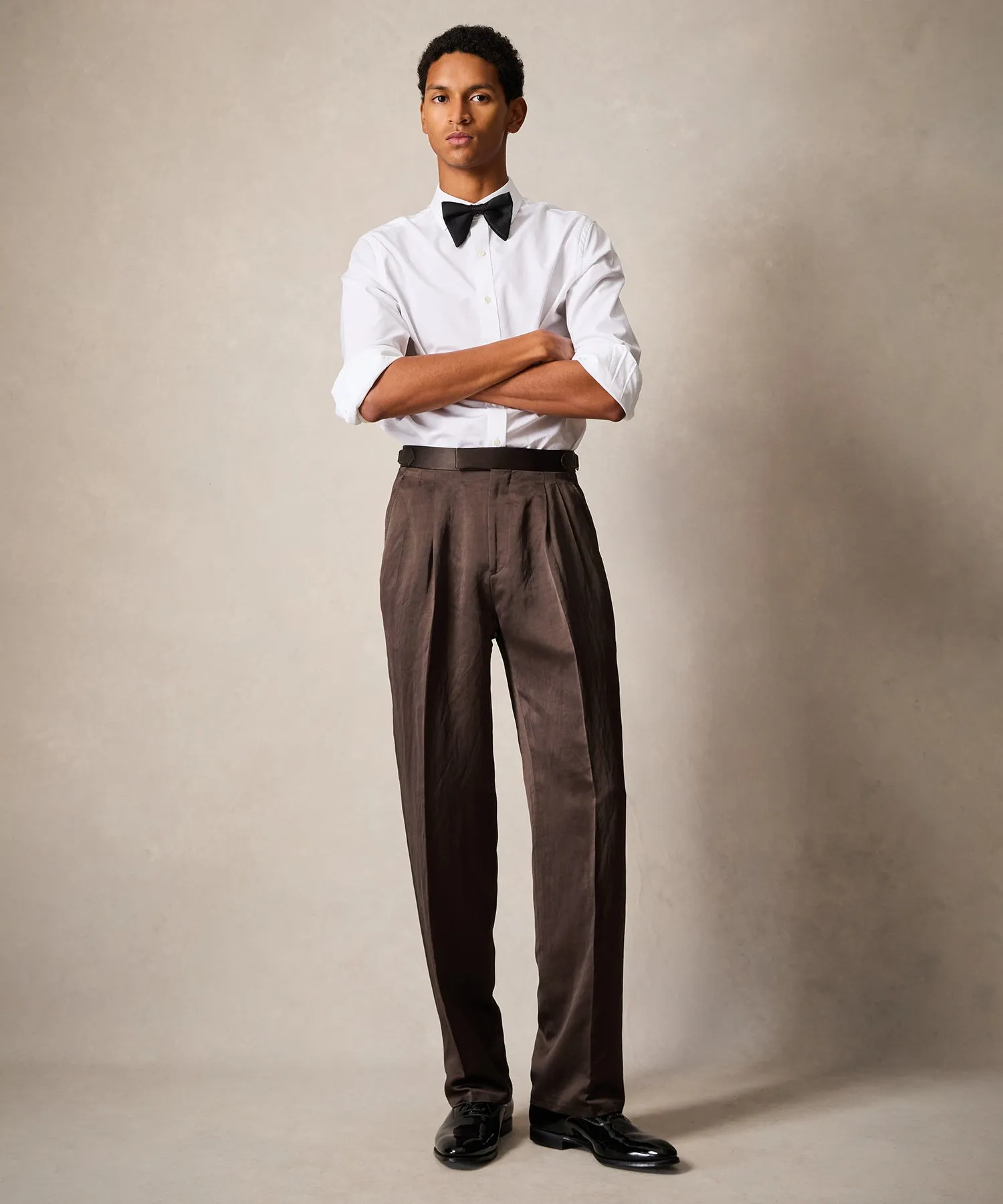 Italian Relaxed Tuxedo Trouser in Brown