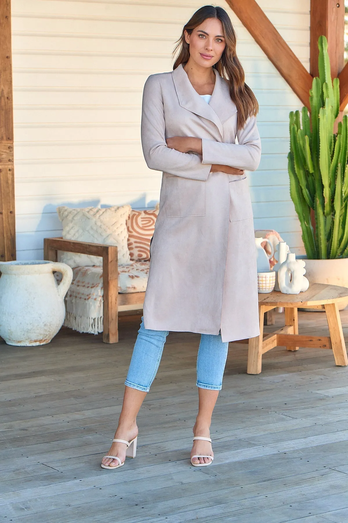 Izabelle Faux Suede Leather Blush Coat