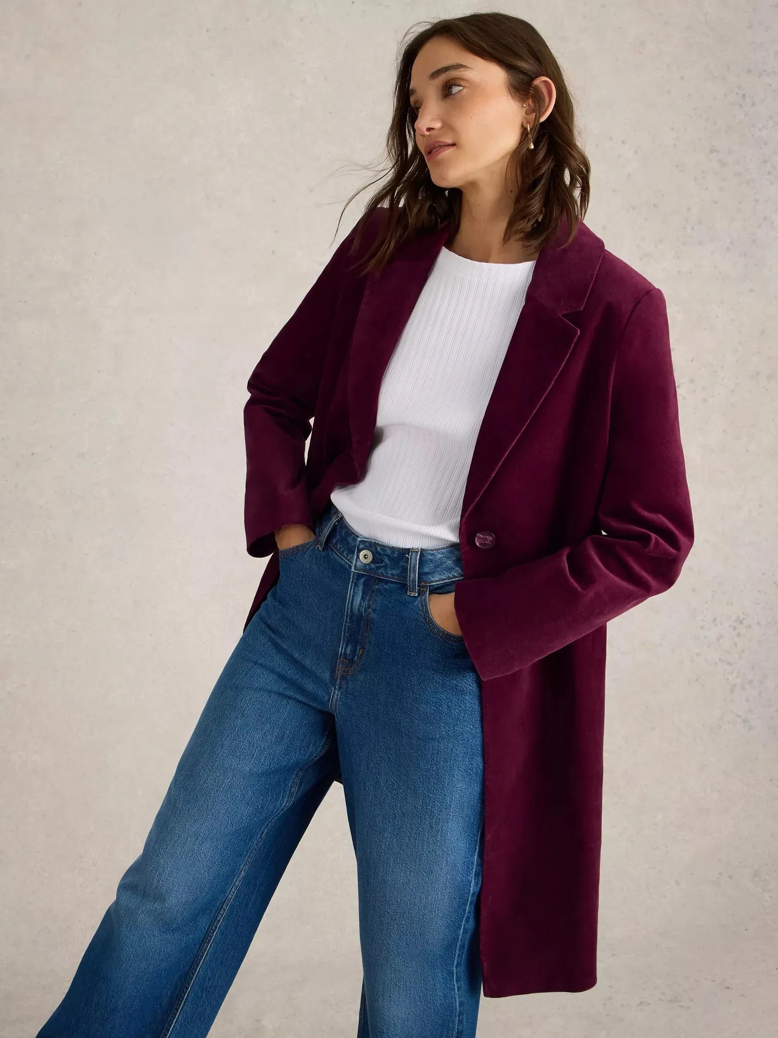 Kamila Velvet Coat in Plum by WhiteStuff