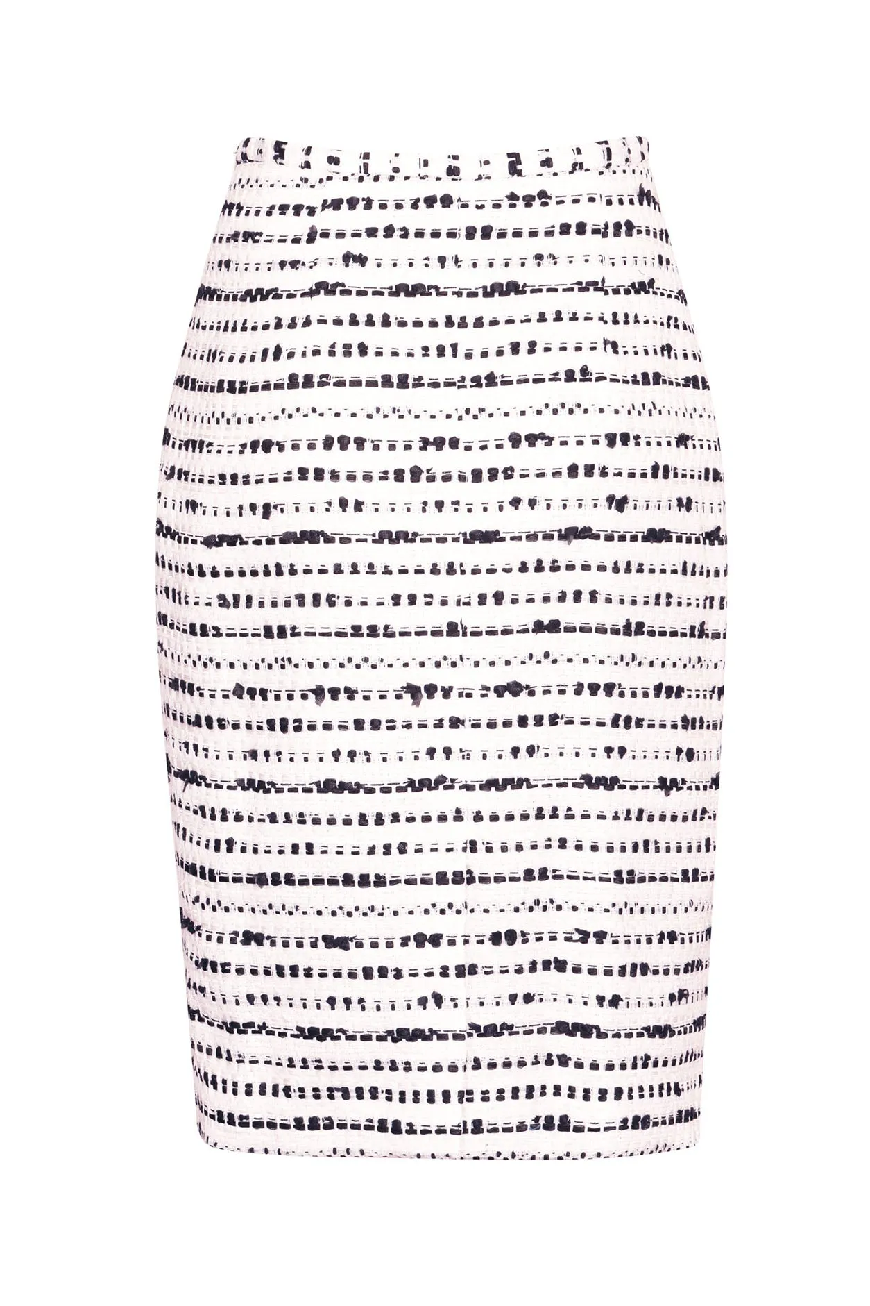 Knee-Length Pencil Skirt in Black and White Striped Tweed - Penny