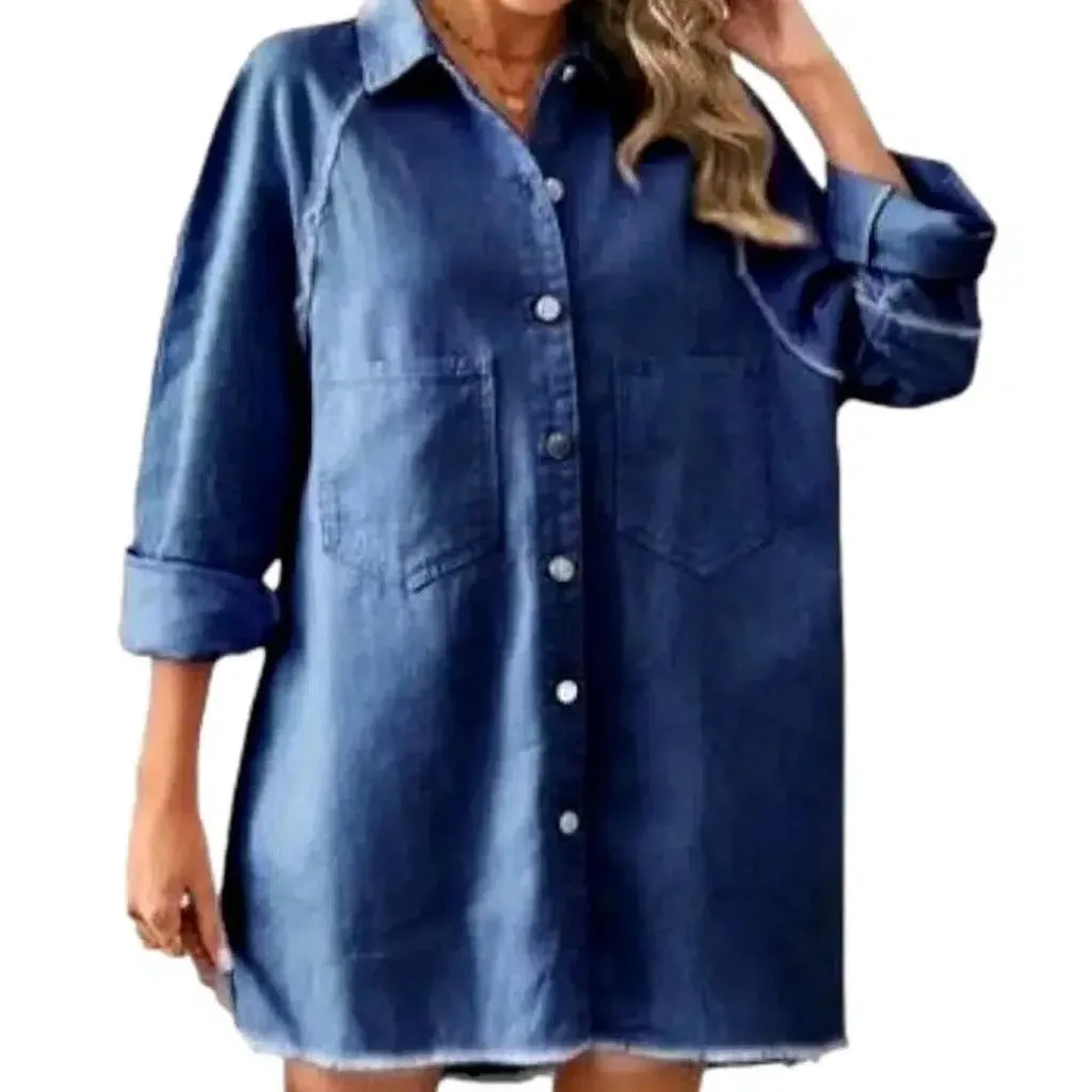 Knee-length raw-hem jean dress