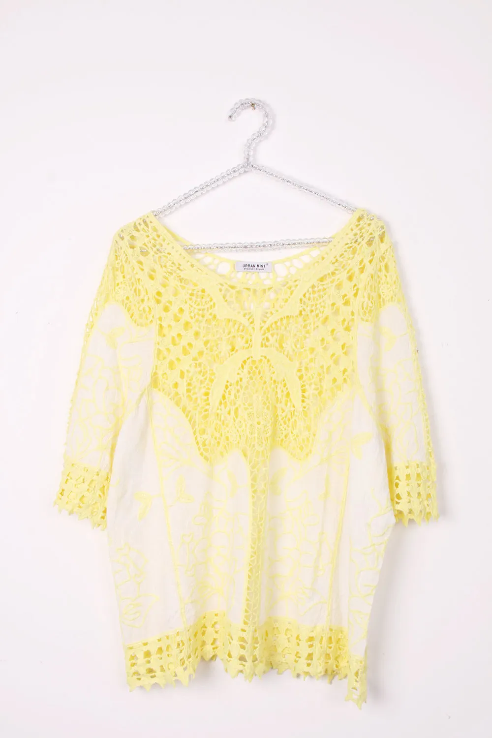 Lace Top with Embroided Panels