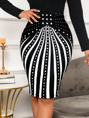 Lady Polka Dot Print Bodycon Skirt