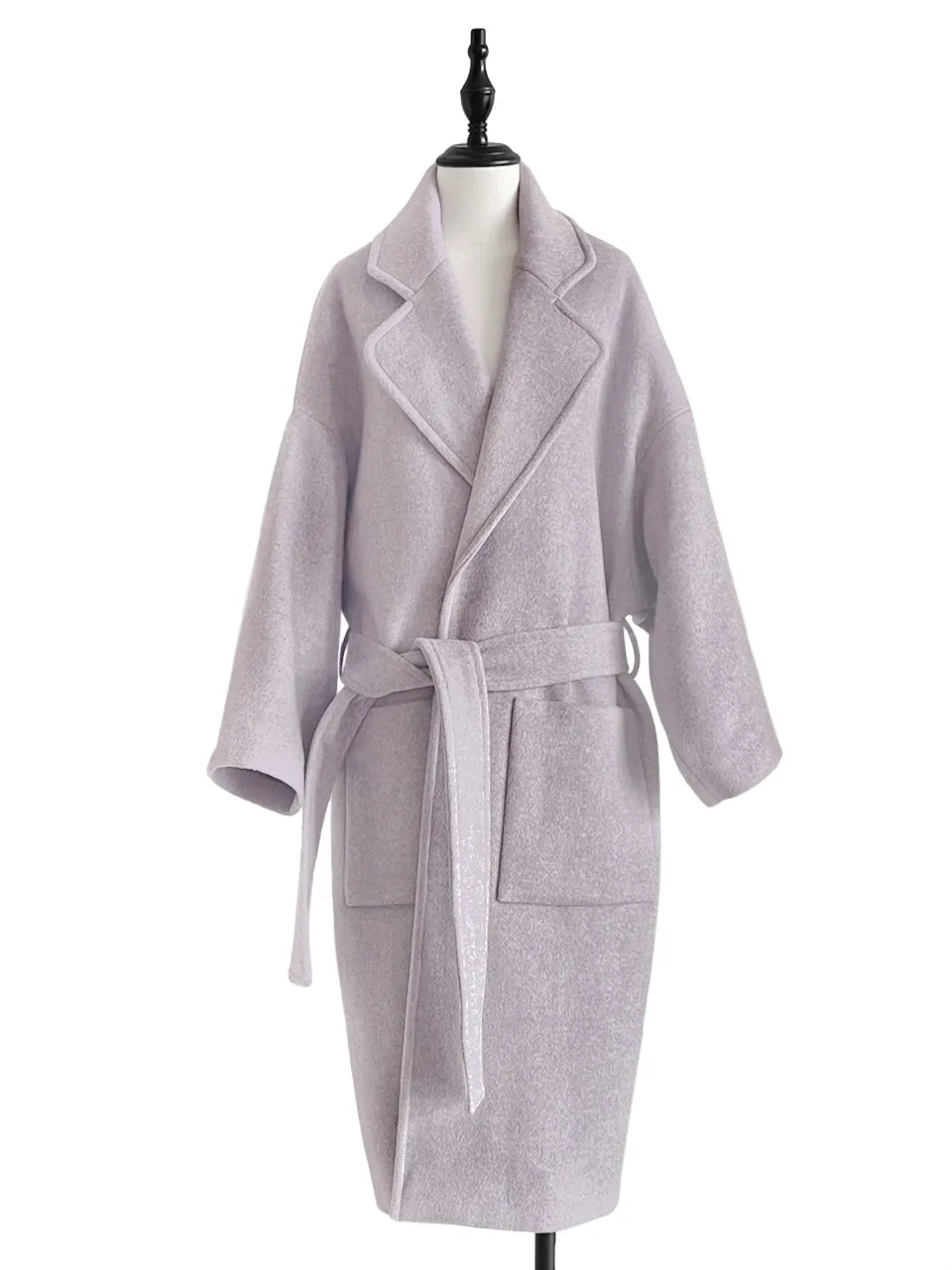 Last Chance! Lilac Relaxed Fit Luxury Woollen Belted Coat