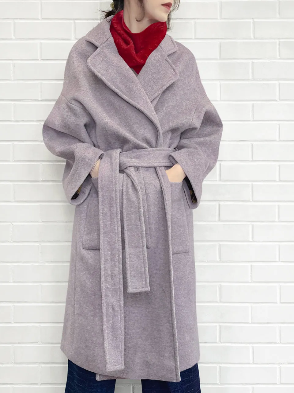 Last Chance! Lilac Relaxed Fit Luxury Woollen Belted Coat