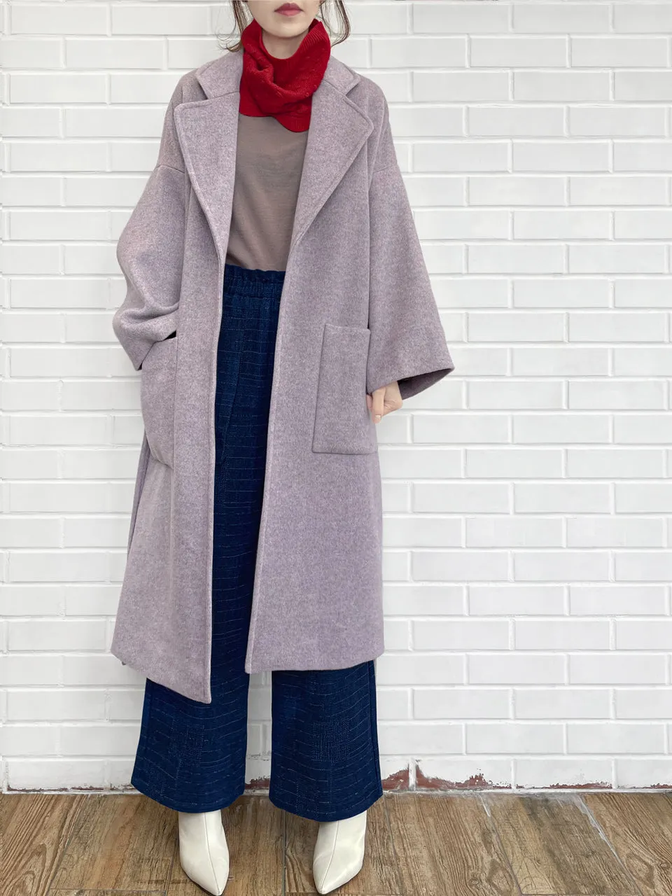 Last Chance! Lilac Relaxed Fit Luxury Woollen Belted Coat