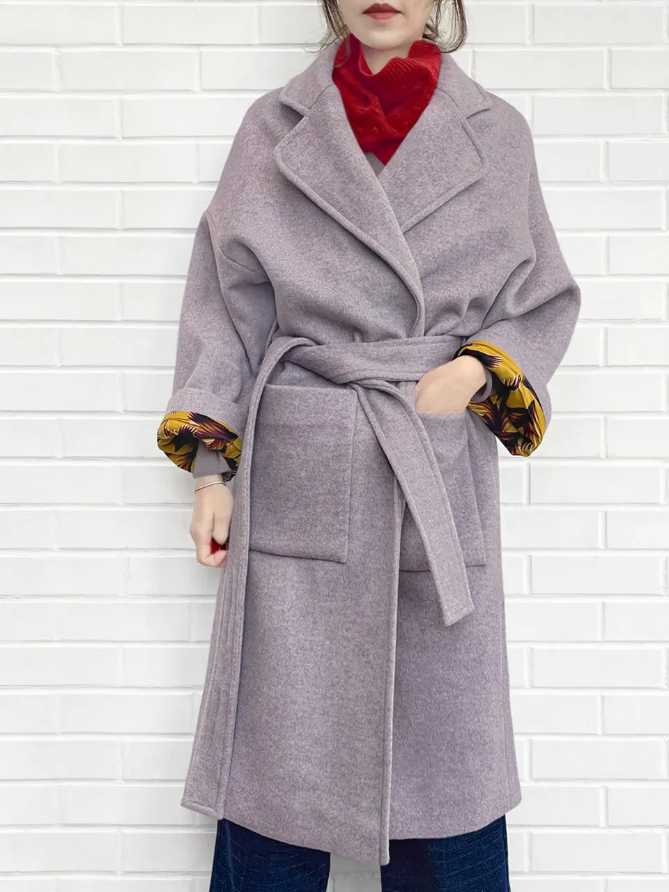 Last Chance! Lilac Relaxed Fit Luxury Woollen Belted Coat