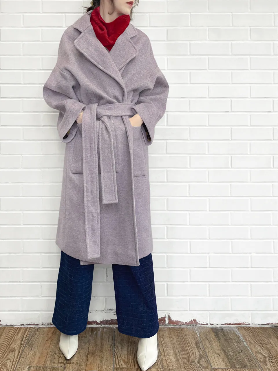 Last Chance! Lilac Relaxed Fit Luxury Woollen Belted Coat