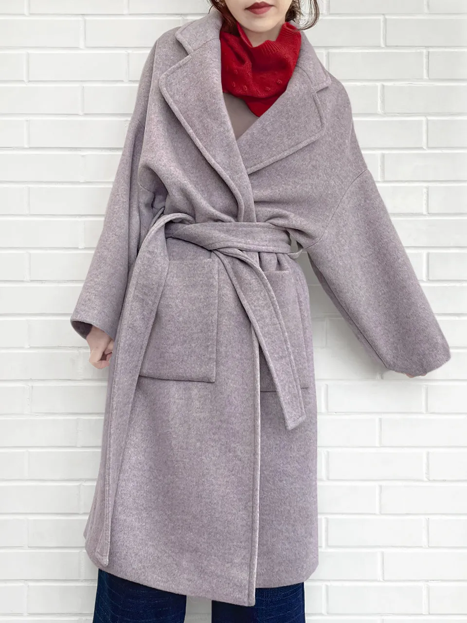 Last Chance! Lilac Relaxed Fit Luxury Woollen Belted Coat