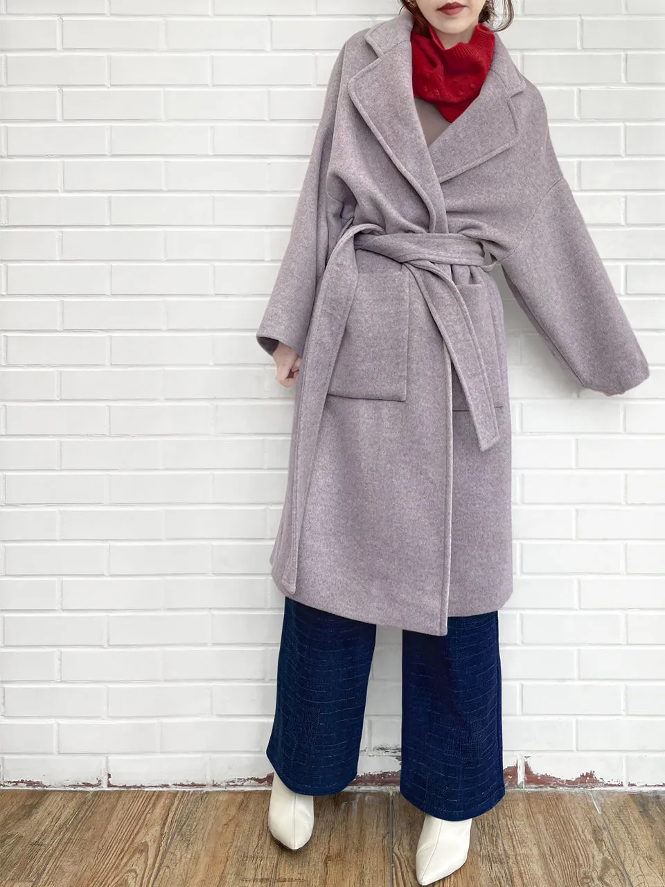 Last Chance! Lilac Relaxed Fit Luxury Woollen Belted Coat