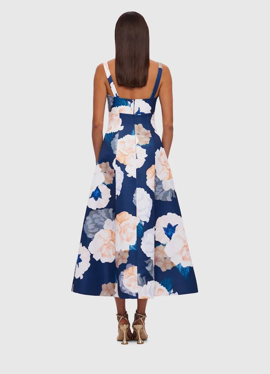 Leo Lin Odette Midi Dress - Rosebud Print in Navy