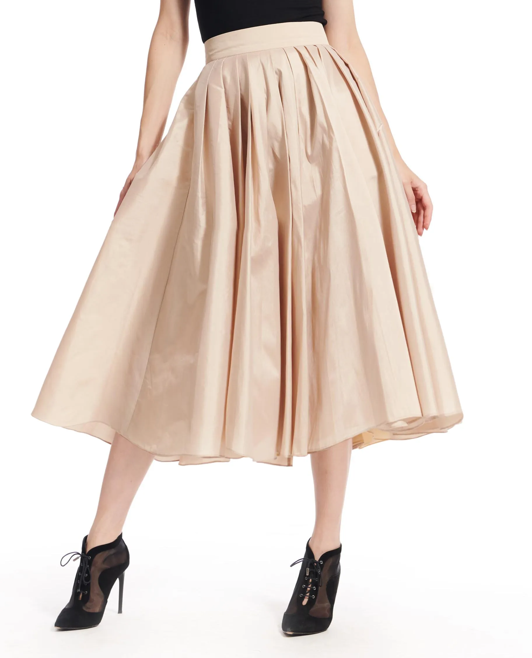 LIGHT BLUE TAFFETA TEA LENGTH MIDI SKIRT