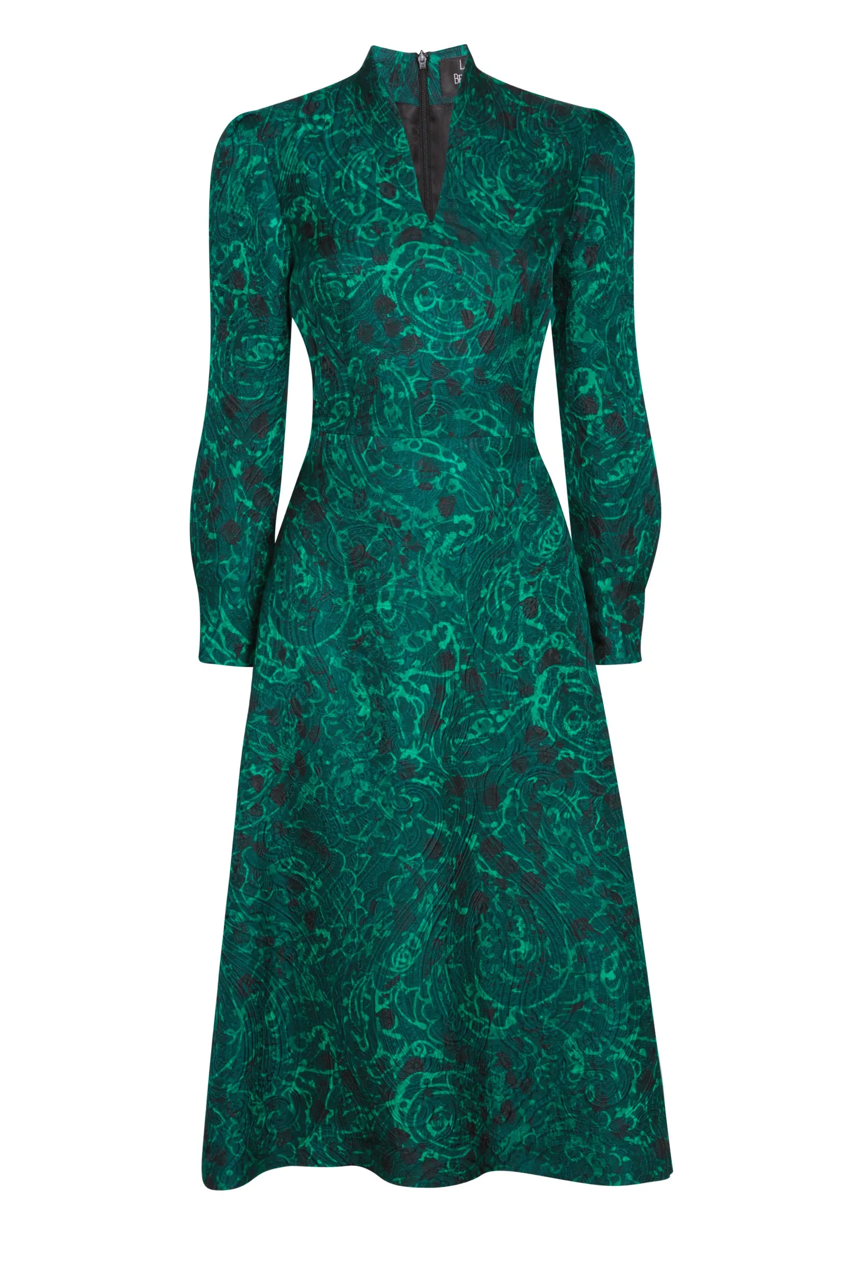 Long-Sleeved Midi-length Dress in Silk/Wool Matelassé - Sophie