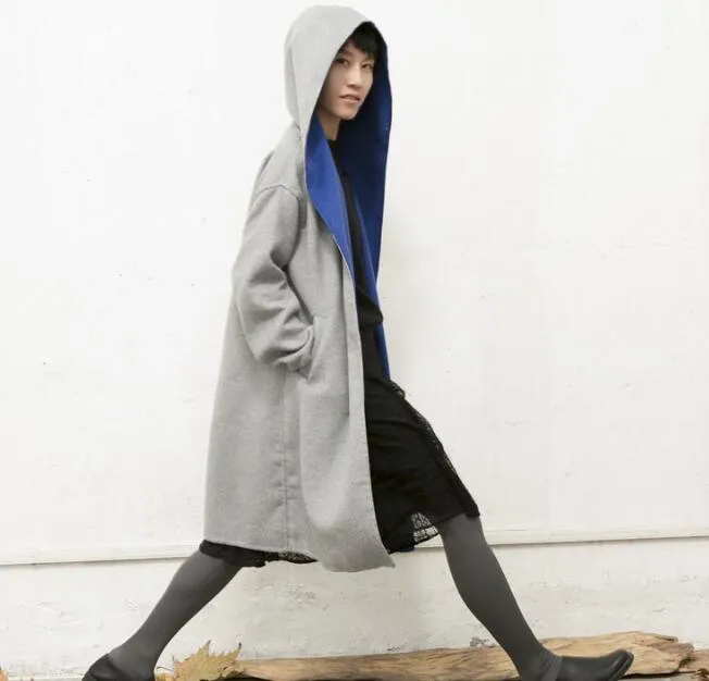 Loose style Hooded Long Wool Coat Warm Wool coat/2331