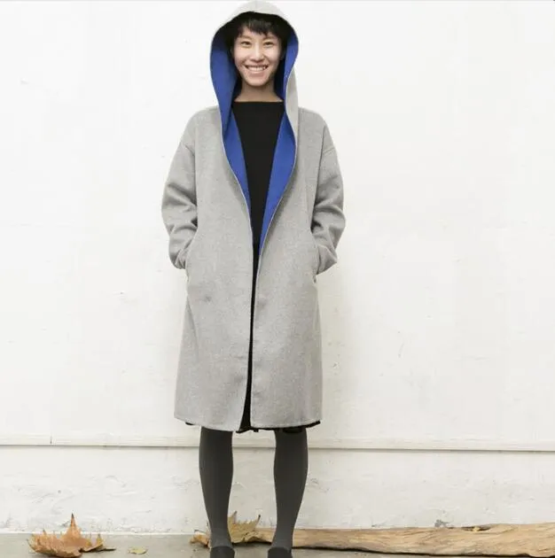 Loose style Hooded Long Wool Coat Warm Wool coat/2331