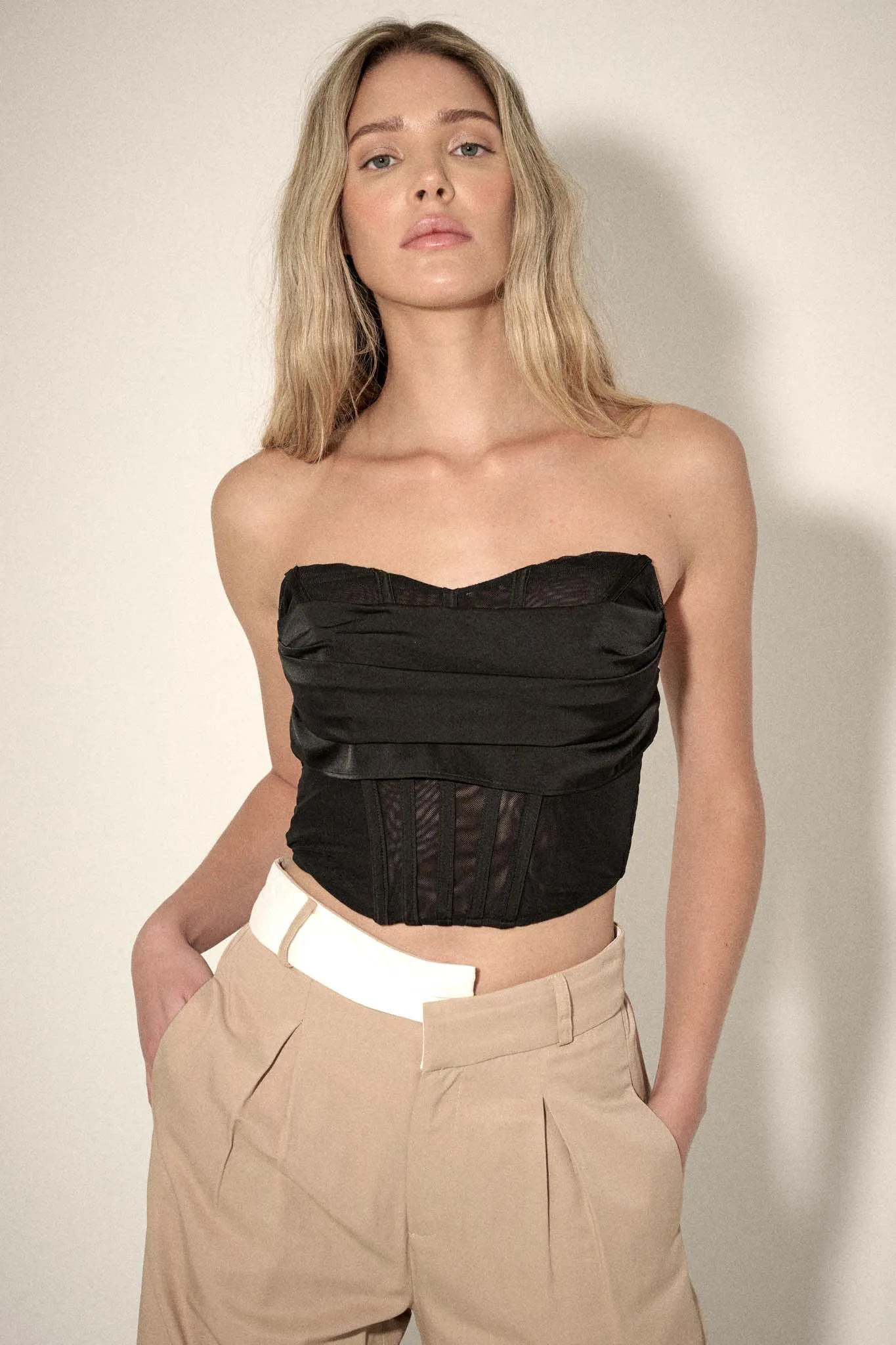 Love Fool Satin Cowl Neck Cropped Corset Top