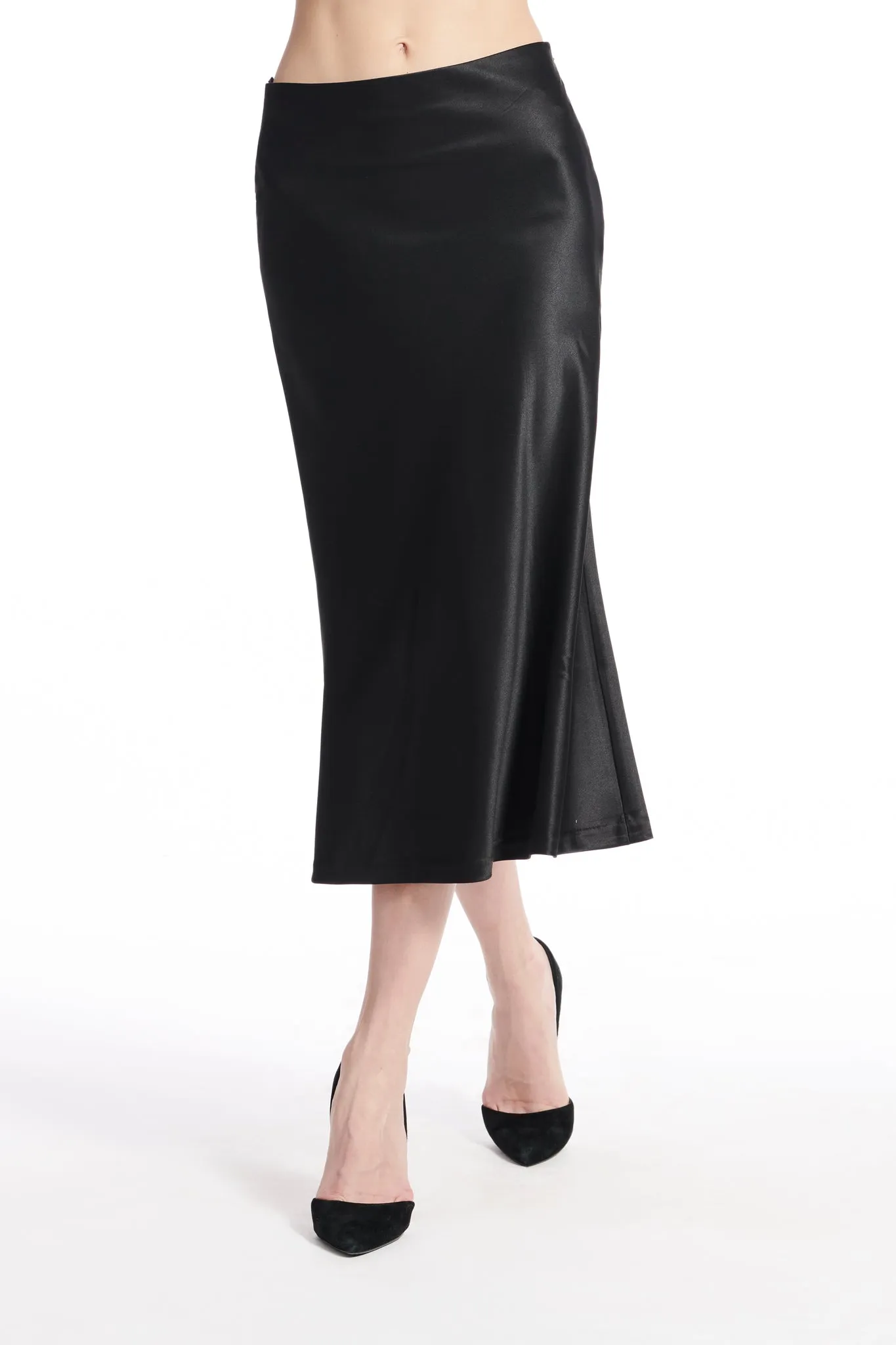 Midi Satin A-Line Bias Skirt