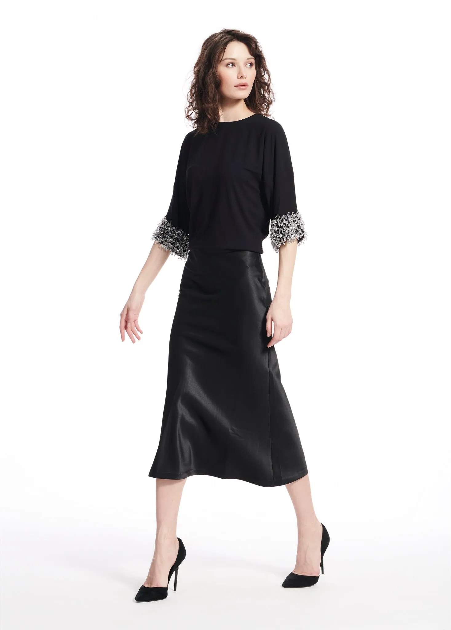 Midi Satin A-Line Bias Skirt