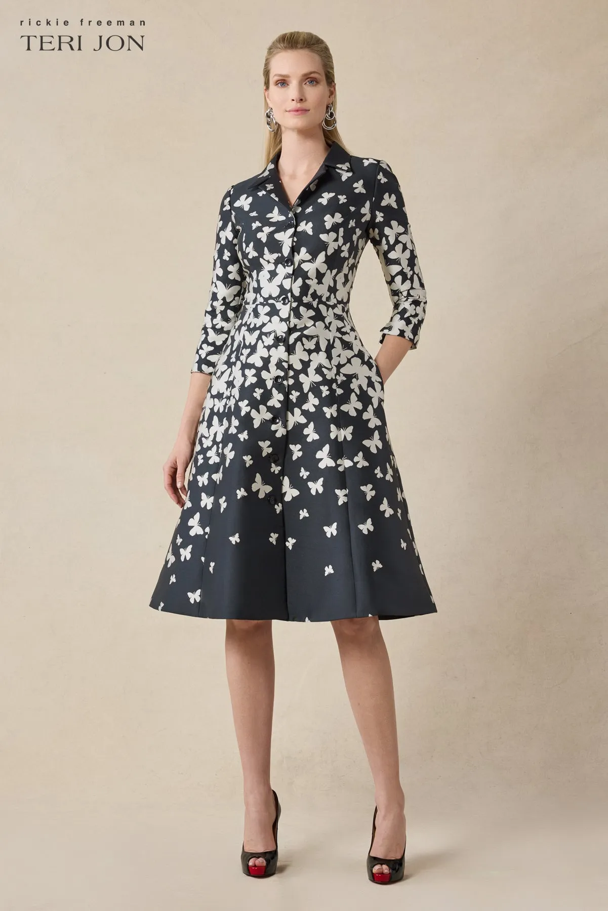 Mikado Butterfly Pattern Coat Dress