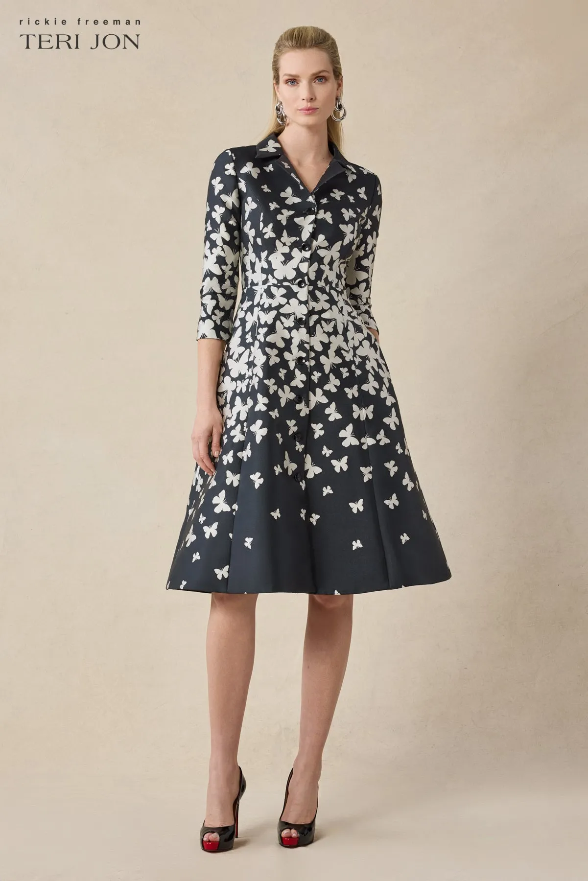 Mikado Butterfly Pattern Coat Dress