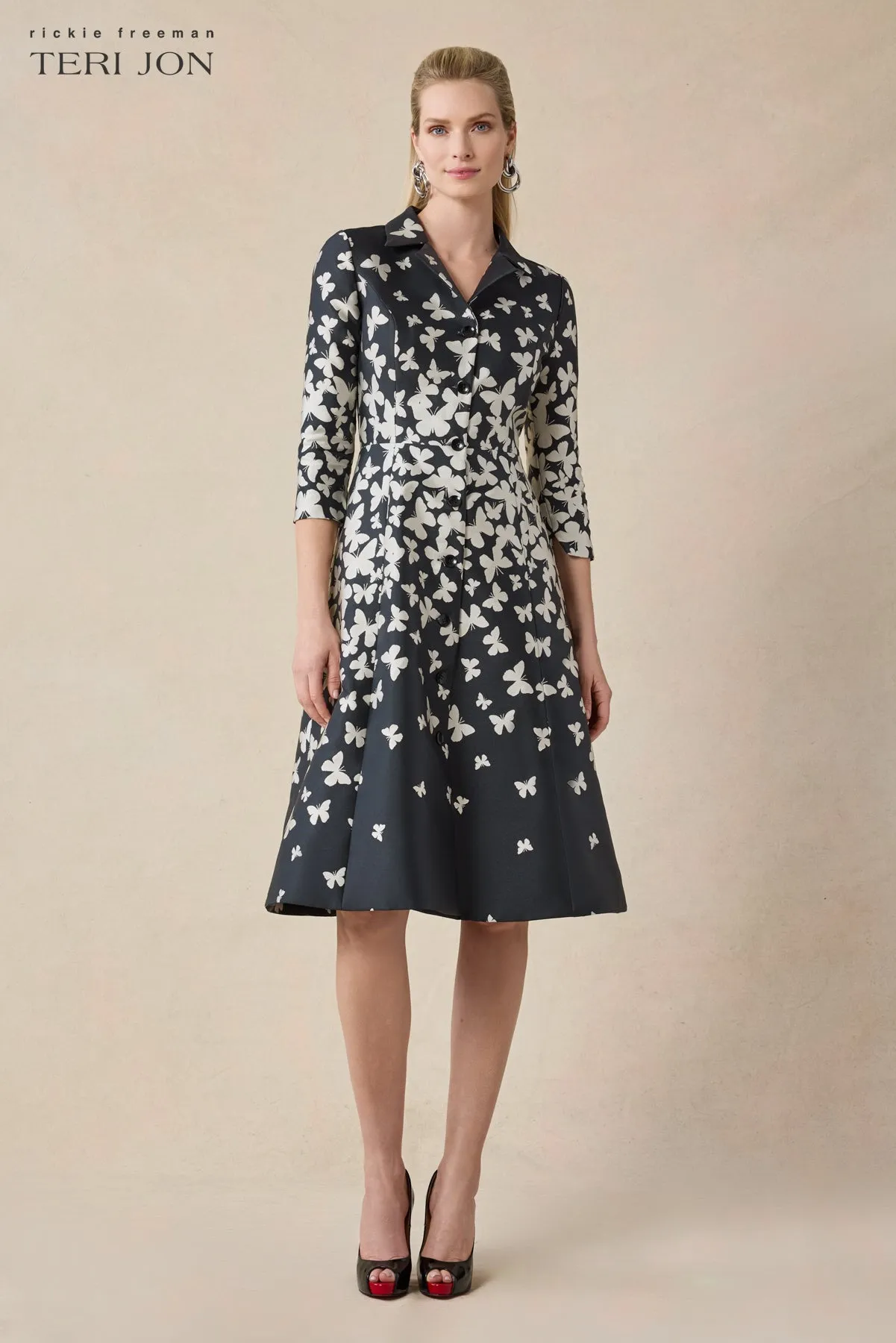 Mikado Butterfly Pattern Coat Dress