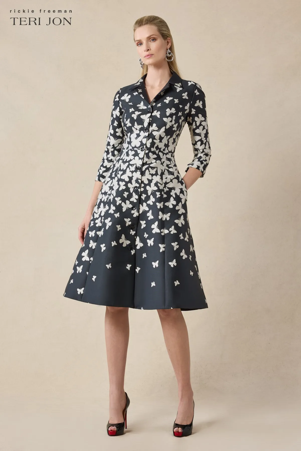 Mikado Butterfly Pattern Coat Dress