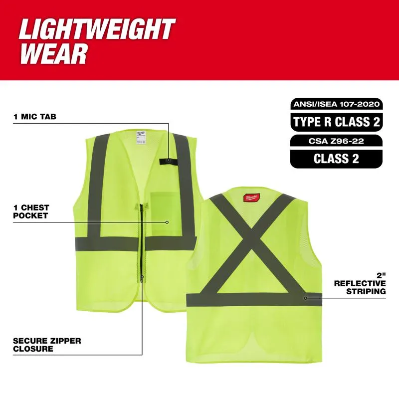 Milwaukee CSA Type R/Class 2 Reflective Mesh/One Pocket Safety Vest High Visibility Yellow 2X/3X