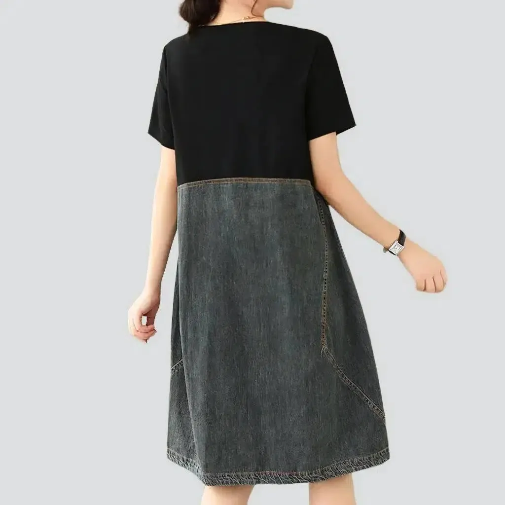 Mixed fabrics denim dress