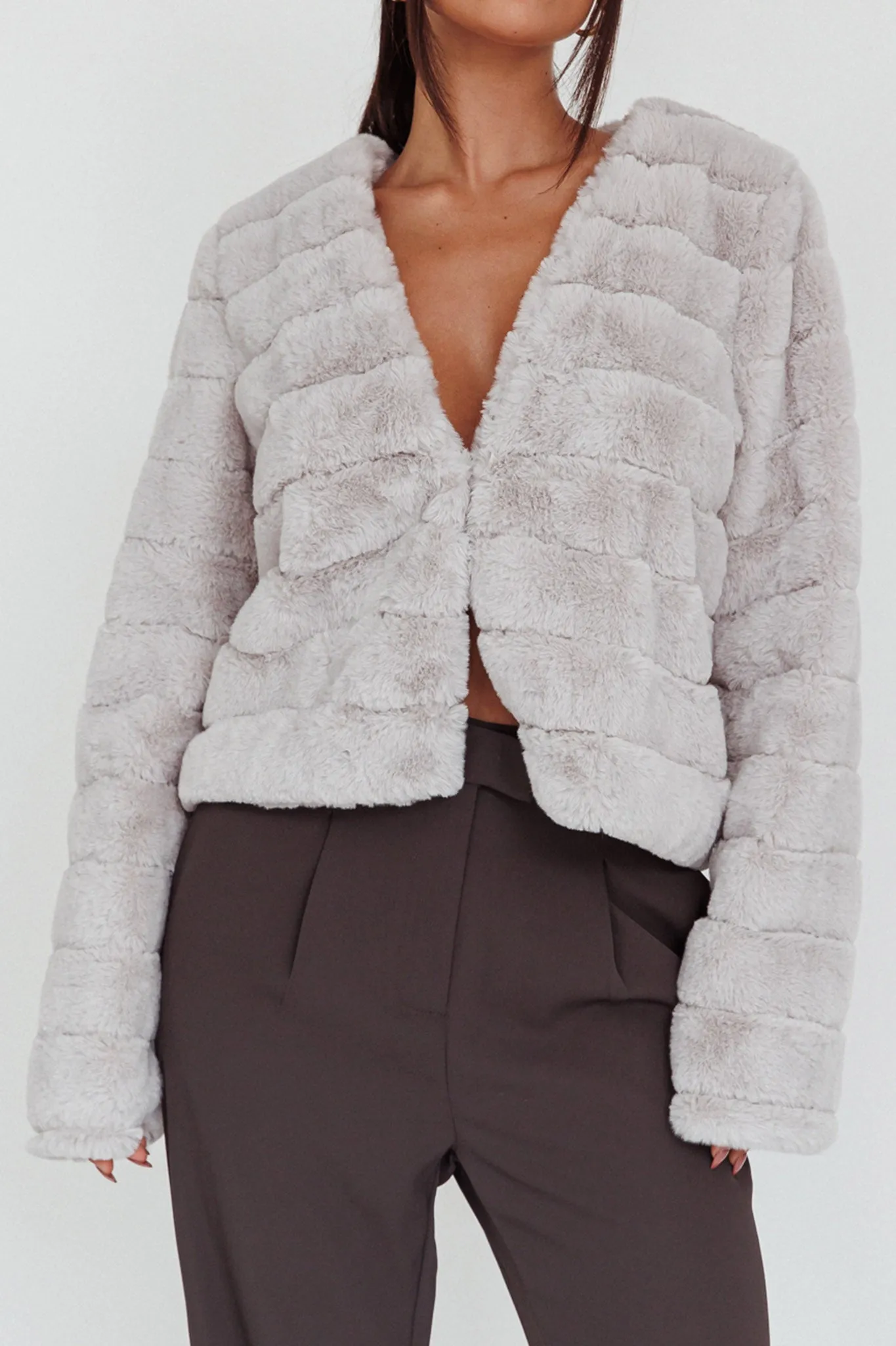 Montana Faux Fur Jacket Light Grey