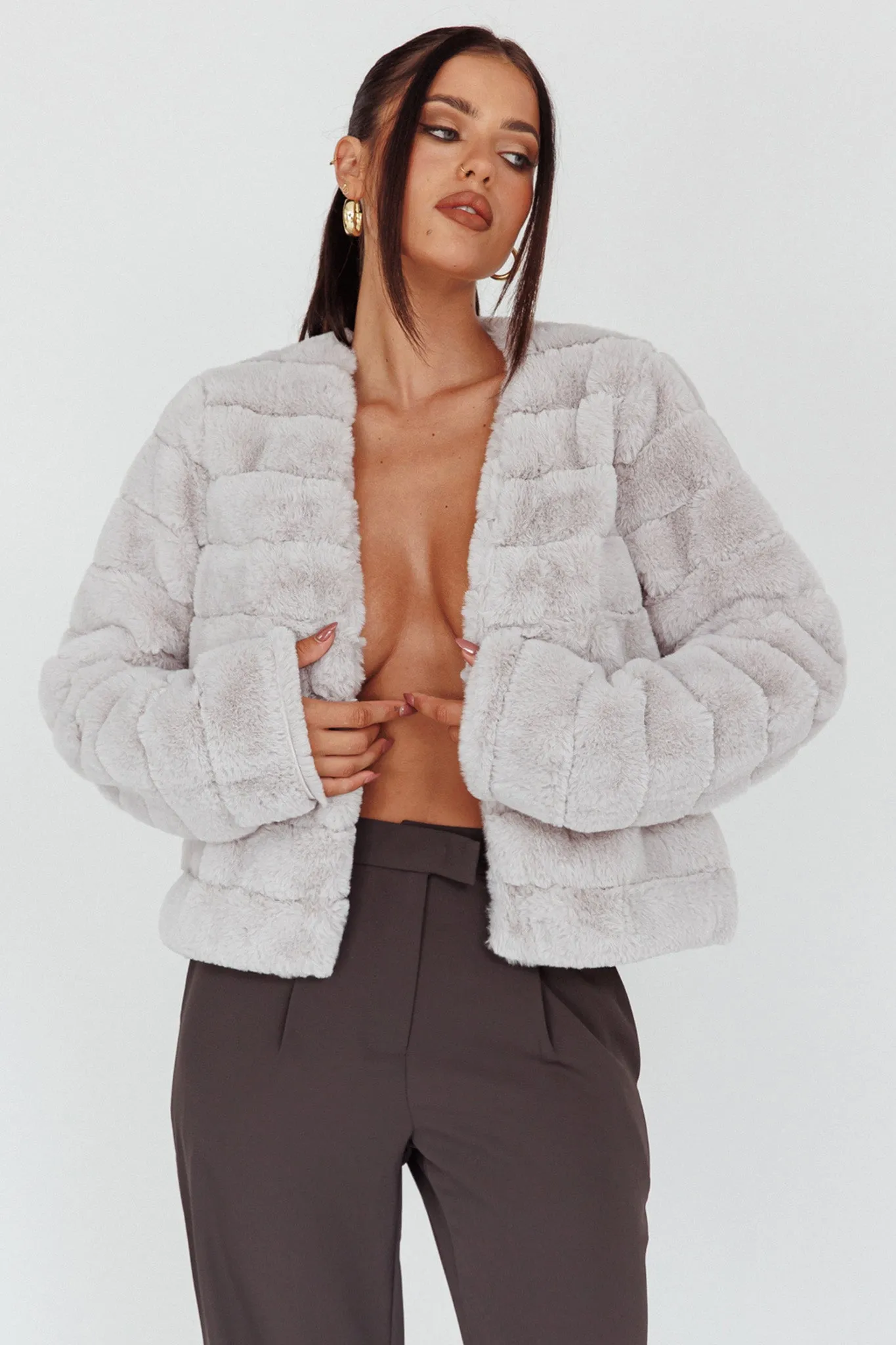 Montana Faux Fur Jacket Light Grey