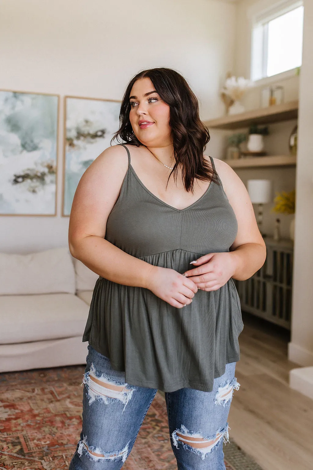 Never Not Loving V-Neck Cami in Gray Green - Mittoshop