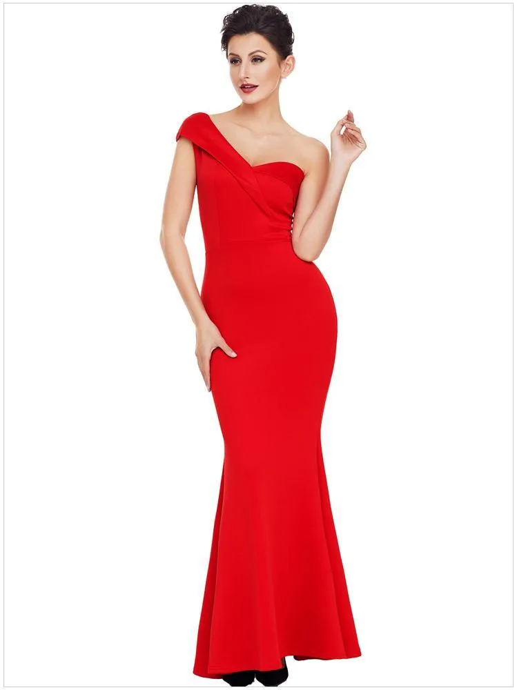 New Autumn Sexy One Shoulder Low Chest Short Sleeve Bodycon Maxi Dress