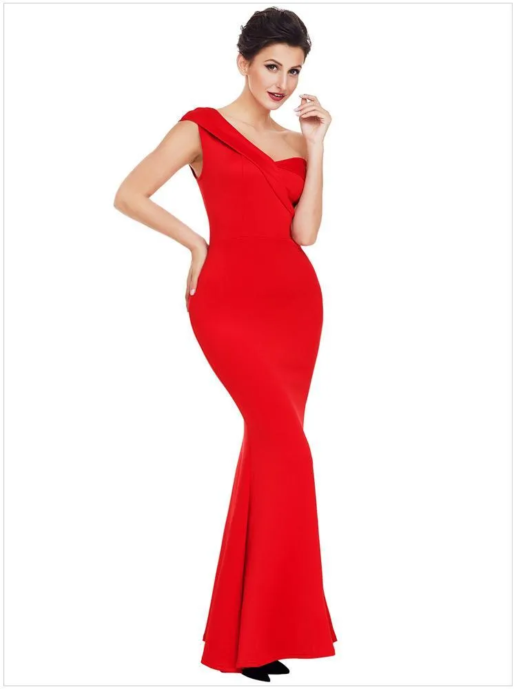 New Autumn Sexy One Shoulder Low Chest Short Sleeve Bodycon Maxi Dress