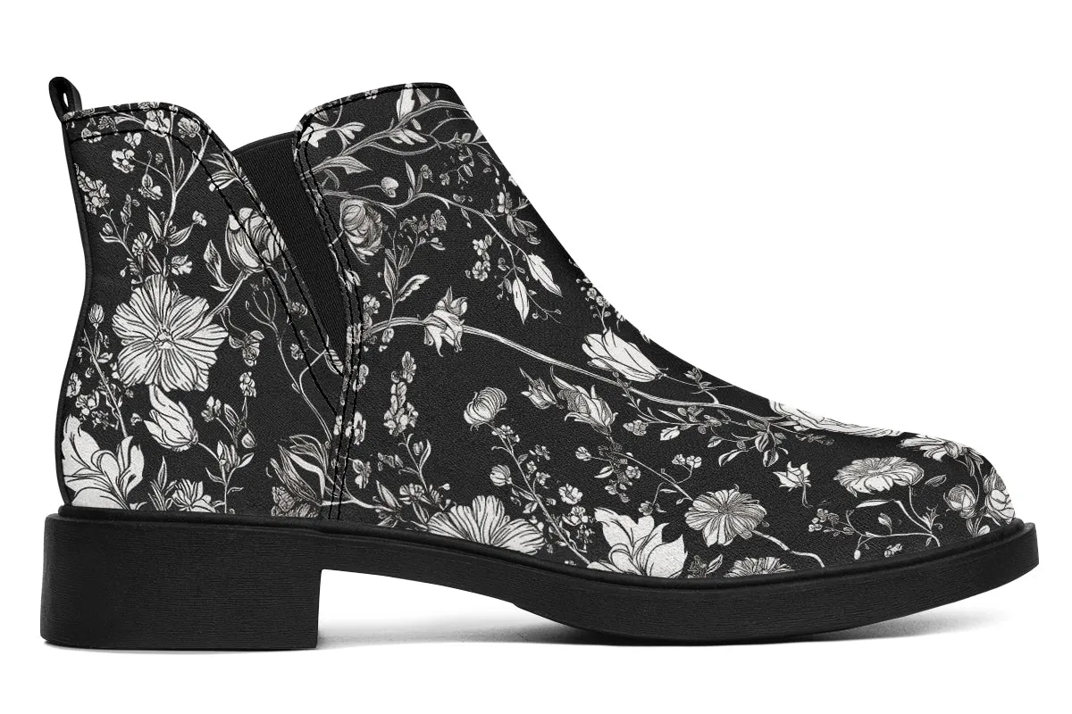 Noir Bouquet Chelsea Boots - Comfy Slip-On - Soft & Water-Resistant Micro-Suede Vegan Shoes