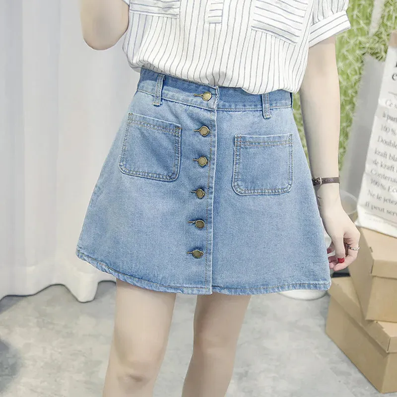 On sale 2018 summer Womens ladies A-line Skirt Pencil denim High Waist jeans harajuku pockets Skirt black white high quality