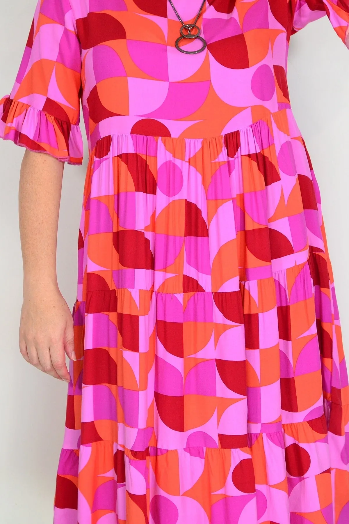 Orange Purple Geometric Midi Dress