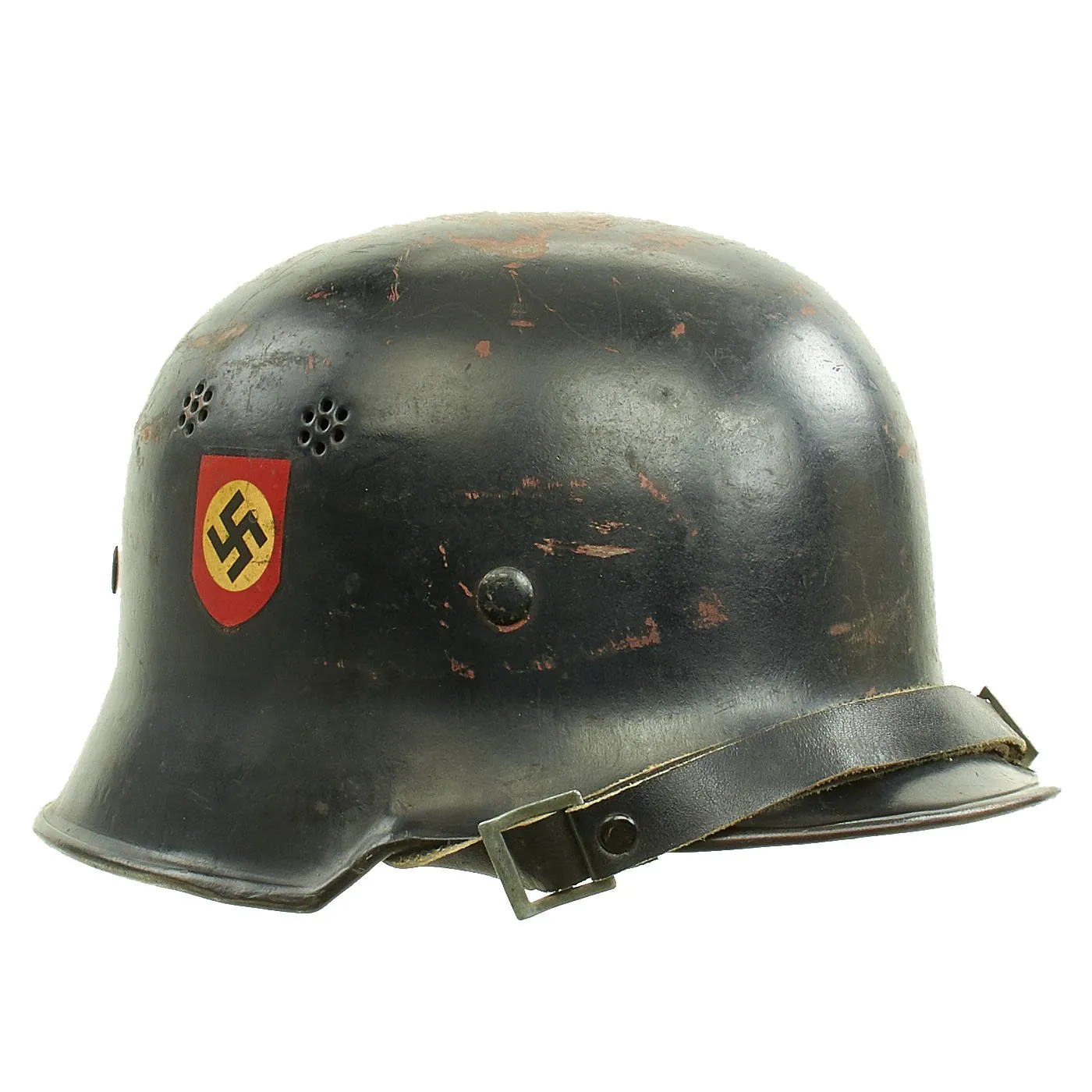 Original German WWII M34 Square Dip NSDAP Double Decal Civic Police Steel Helmet - Size 55