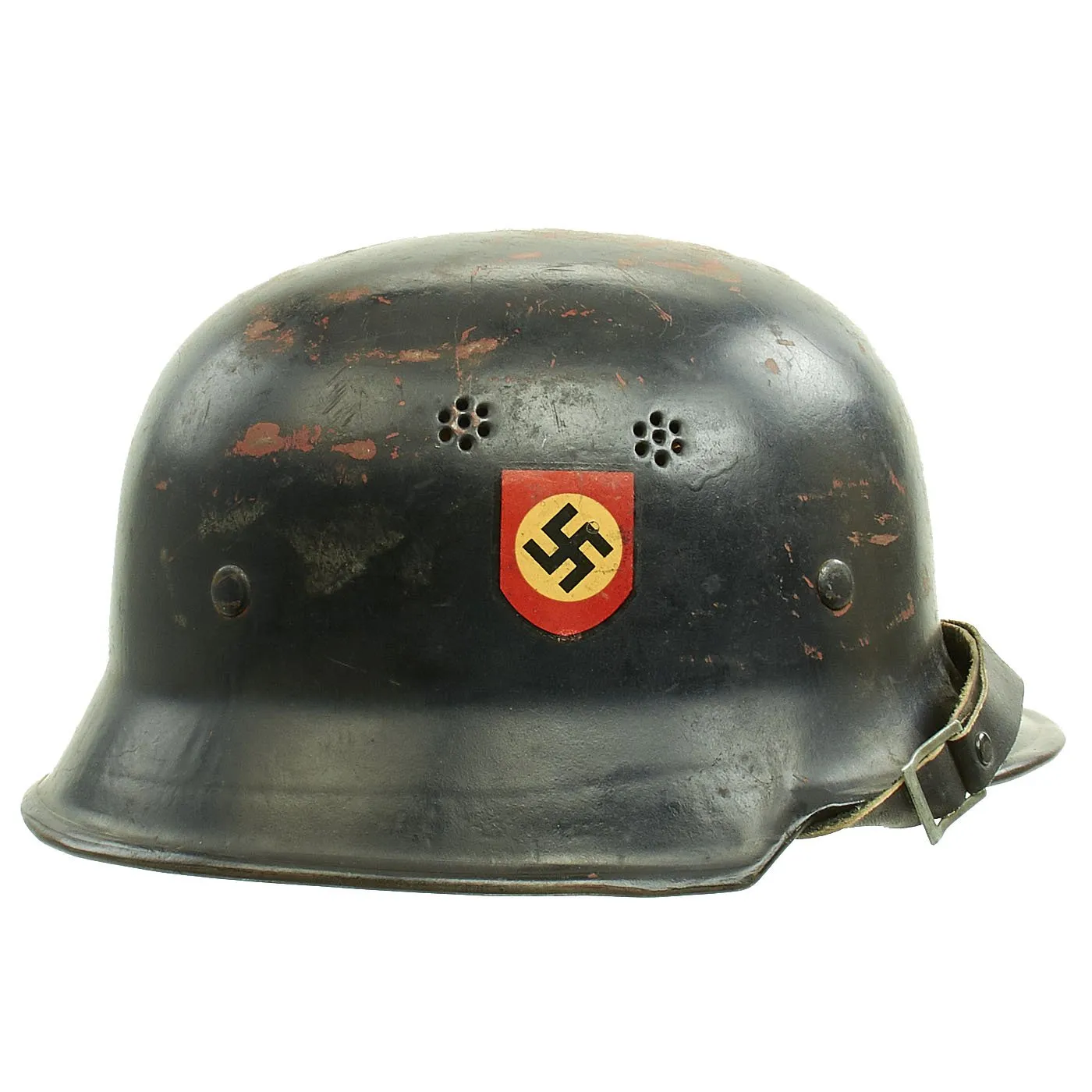 Original German WWII M34 Square Dip NSDAP Double Decal Civic Police Steel Helmet - Size 55