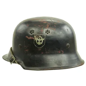 Original German WWII M34 Square Dip NSDAP Double Decal Civic Police Steel Helmet - Size 55