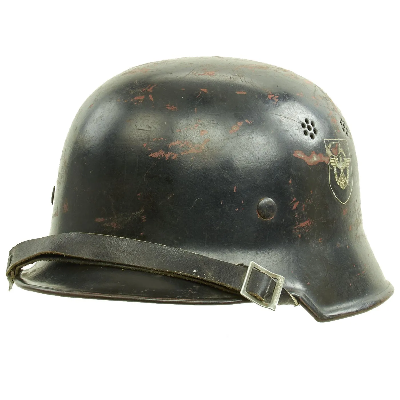 Original German WWII M34 Square Dip NSDAP Double Decal Civic Police Steel Helmet - Size 55