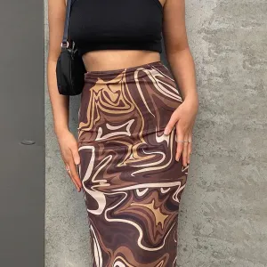 Paisley Printed High Waist Long Y2K Club Pencil Boho Skirt