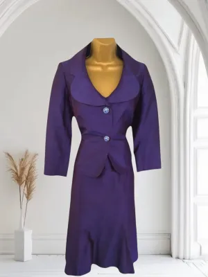 Paule Vasseur Purple Silk Special Occasion Outfit UK 10 US 6 EU 38