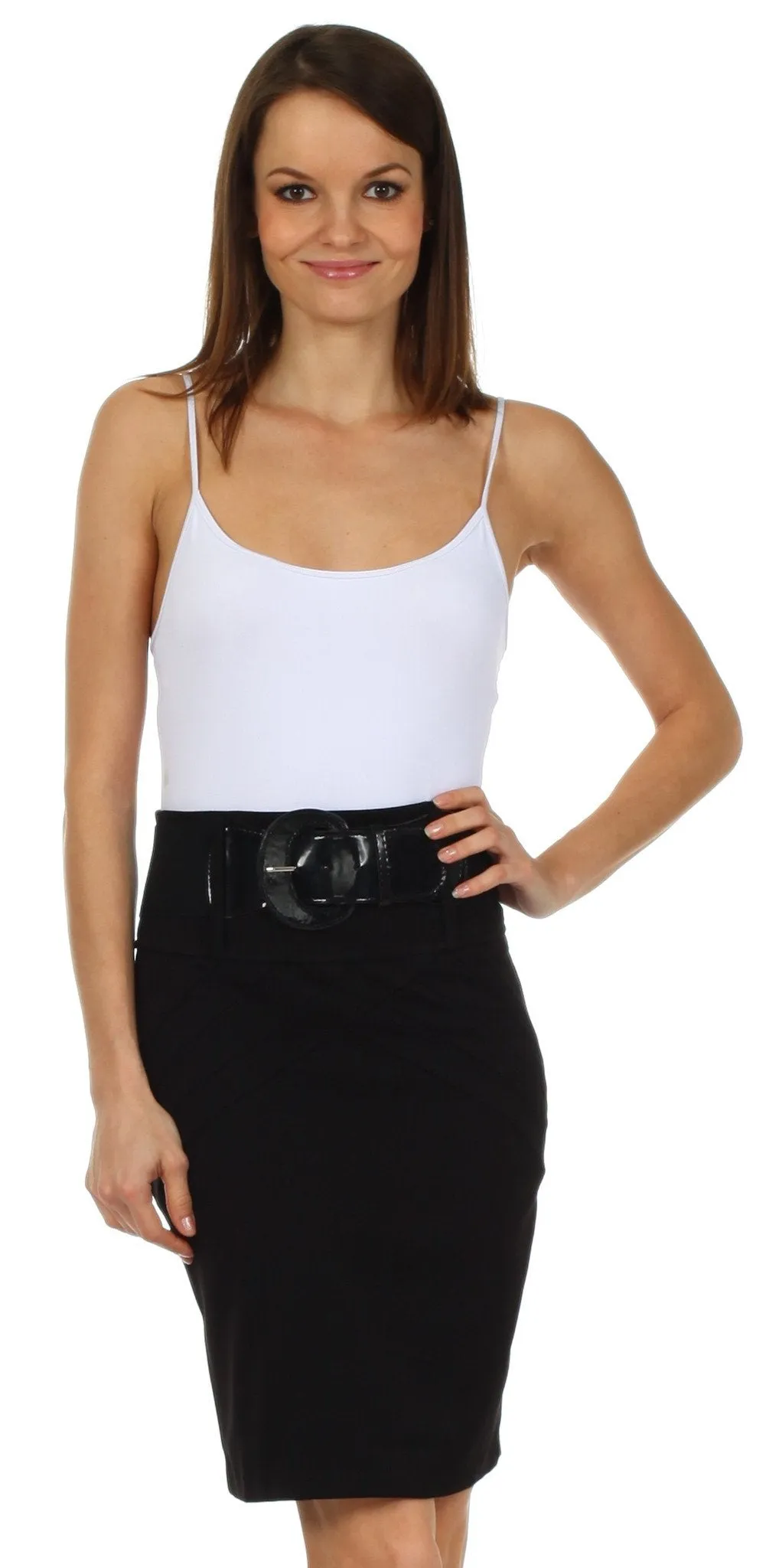 Petite High Waist Stretch Pencil Skirt with Wide Belt