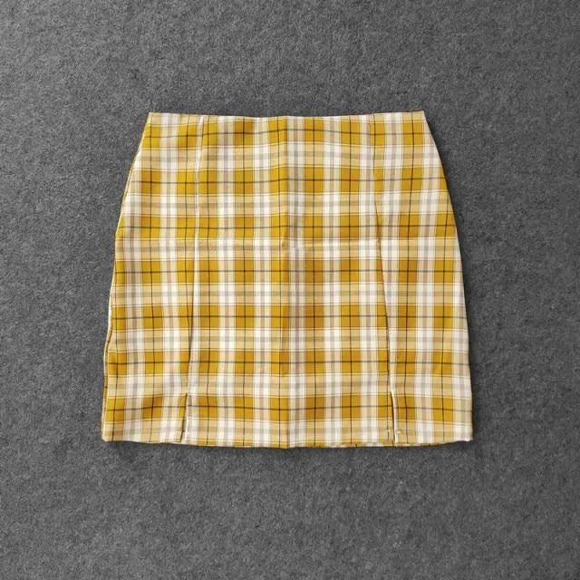 Plaid Pencil Skirts Women's High Waist Mini Skirts Lining With Shorts