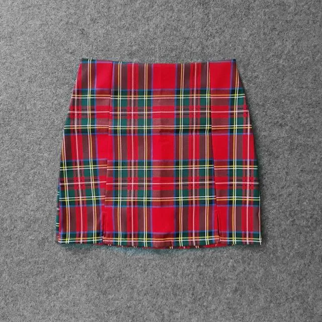 Plaid Pencil Skirts Women's High Waist Mini Skirts Lining With Shorts