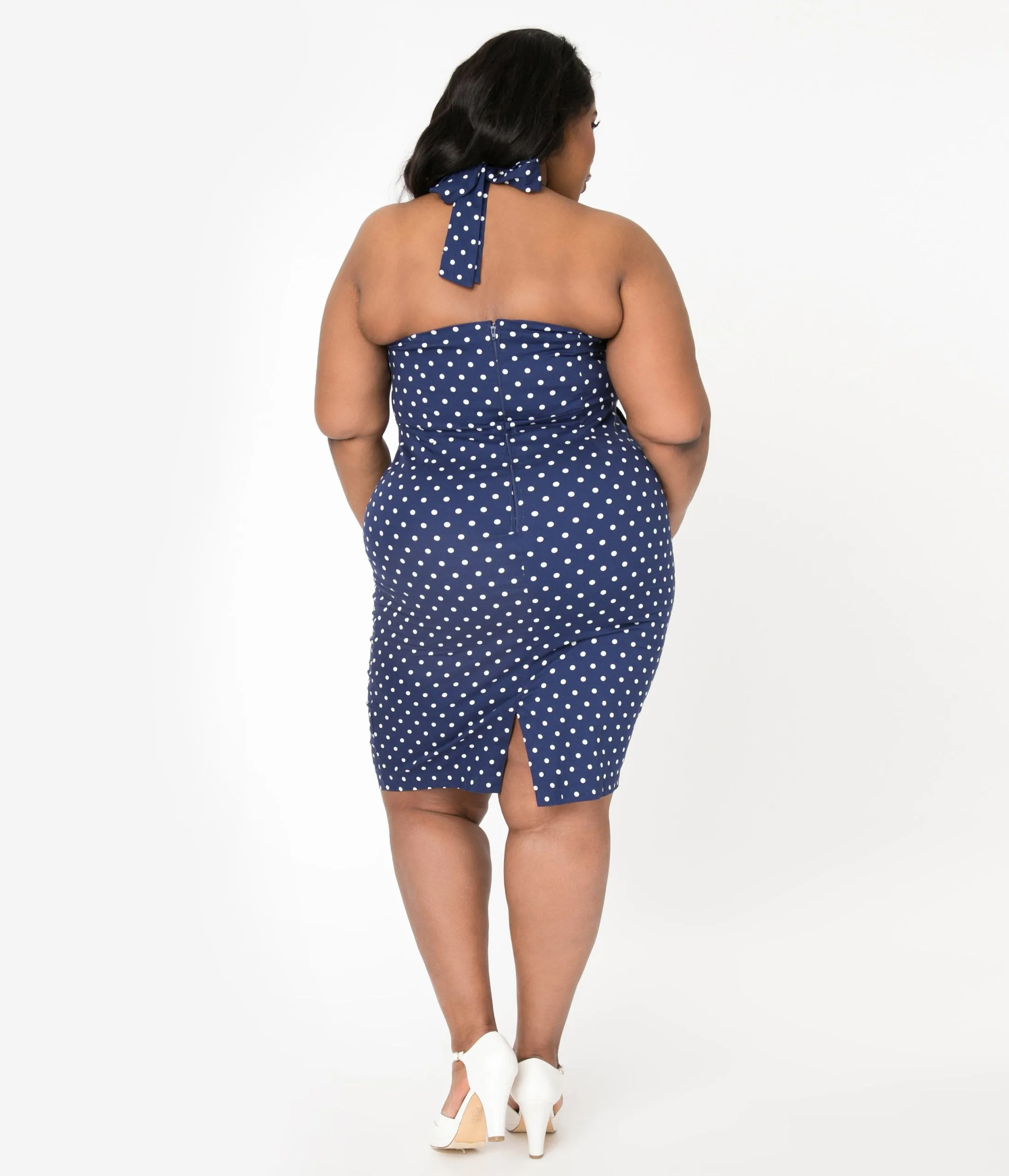 Plus Size Navy & White Polka Dot Lyric Wiggle Dress