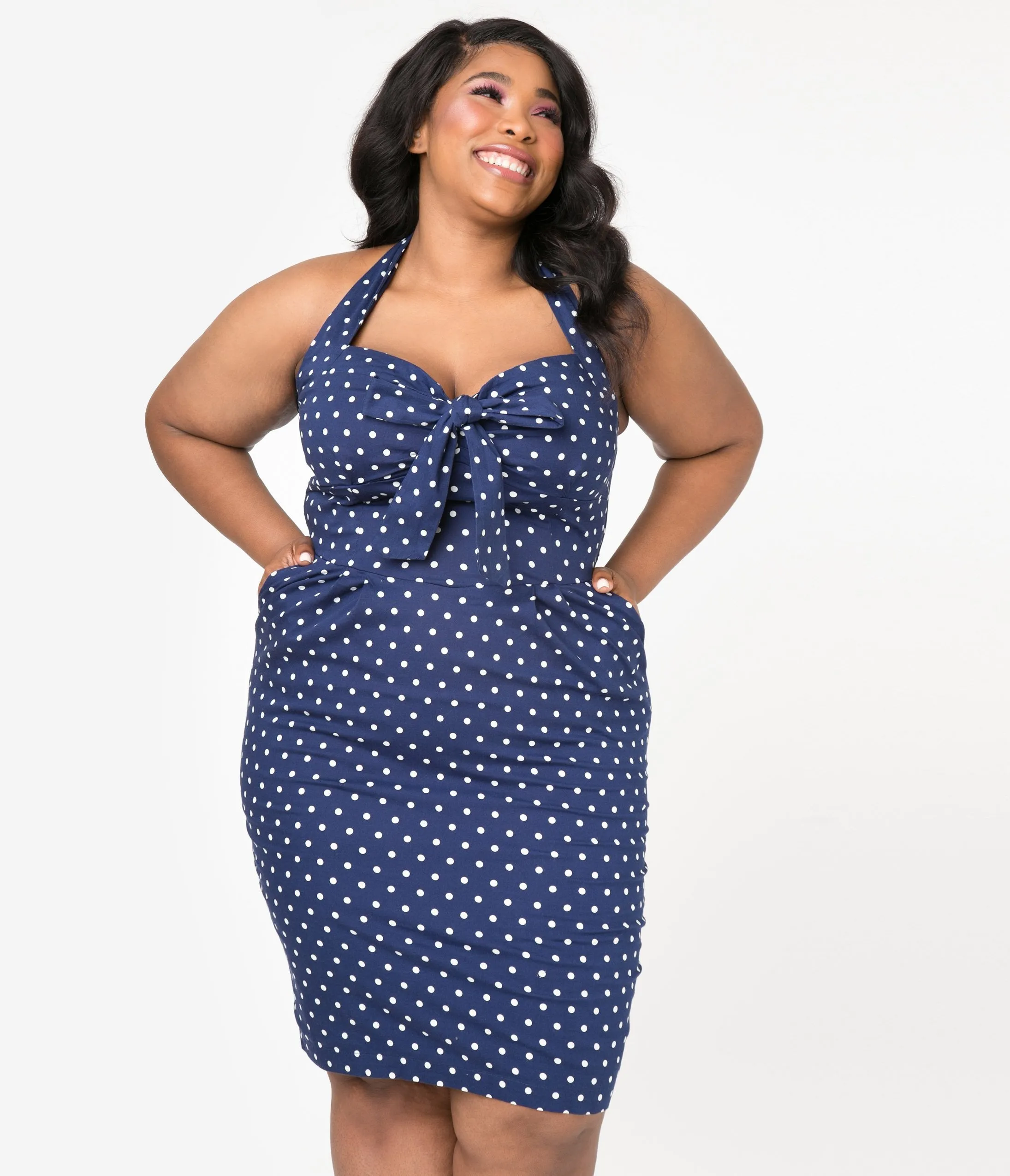 Plus Size Navy & White Polka Dot Lyric Wiggle Dress