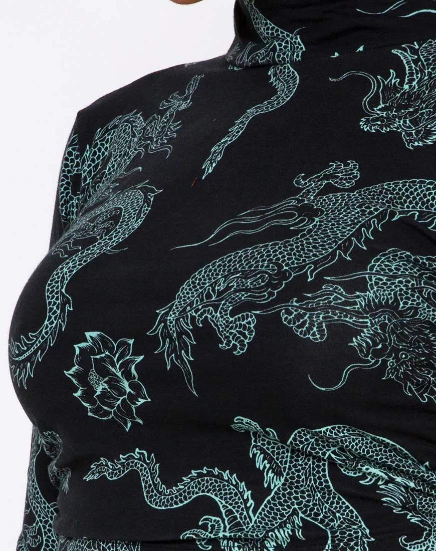 Quelia Top in Dragon Flower Black and Mint