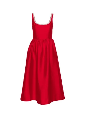 Red Taffeta Diamante Midi Dress